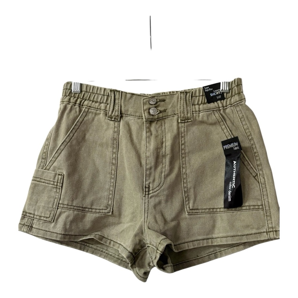 Simple Society Super High Rise Carpenter  Shorts Khaki Green Size 27” Cotton